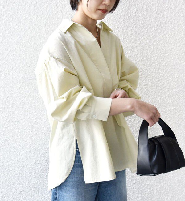 SHIPS for women「〈手洗い可能〉無地 / ストライプ サイド スリット スキッパー コットン シャツ」|シャツ・ブラウス|