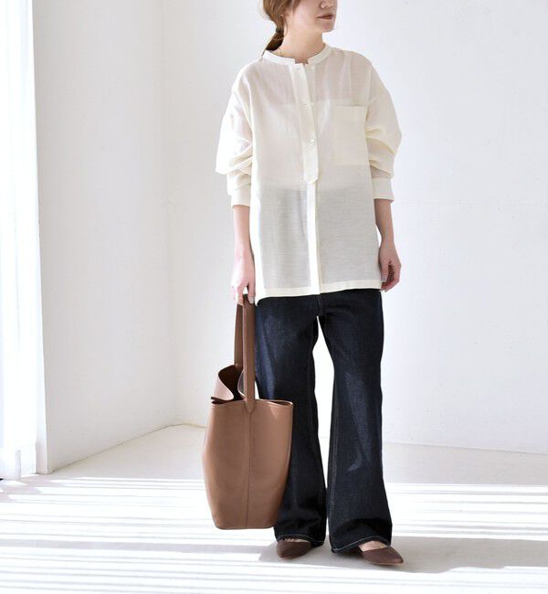 quaranciel「《予約》quaranciel:〈洗濯機可能〉リネン ミックス バンドカラー ポケット シャツ」|シャツ・ブラウス|