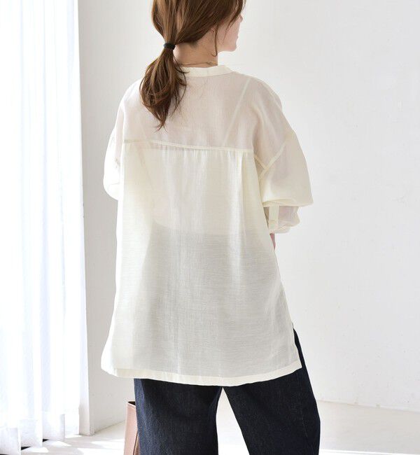 quaranciel「《予約》quaranciel:〈洗濯機可能〉リネン ミックス バンドカラー ポケット シャツ」|シャツ・ブラウス|