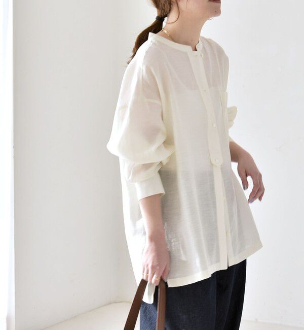 quaranciel「《予約》quaranciel:〈洗濯機可能〉リネン ミックス バンドカラー ポケット シャツ」|シャツ・ブラウス|