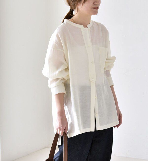 quaranciel「《予約》quaranciel:〈洗濯機可能〉リネン ミックス バンドカラー ポケット シャツ」|シャツ・ブラウス|