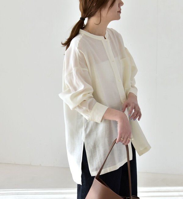 quaranciel「《予約》quaranciel:〈洗濯機可能〉リネン ミックス バンドカラー ポケット シャツ」|シャツ・ブラウス|