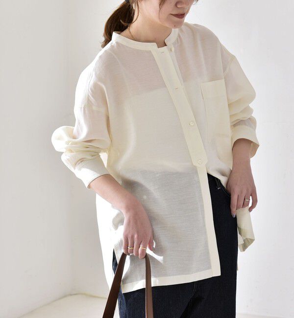 quaranciel「《予約》quaranciel:〈洗濯機可能〉リネン ミックス バンドカラー ポケット シャツ」|シャツ・ブラウス|