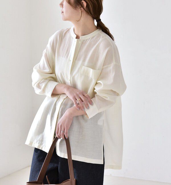 quaranciel「《予約》quaranciel:〈洗濯機可能〉リネン ミックス バンドカラー ポケット シャツ」|シャツ・ブラウス|