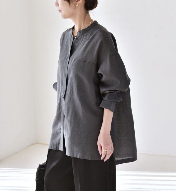 quaranciel「《予約》quaranciel:〈洗濯機可能〉リネン ミックス バンドカラー ポケット シャツ」|シャツ・ブラウス|