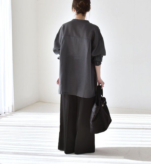 quaranciel「《予約》quaranciel:〈洗濯機可能〉リネン ミックス バンドカラー ポケット シャツ」|シャツ・ブラウス|