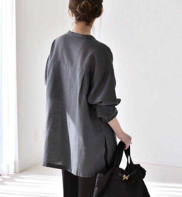 quaranciel「《予約》quaranciel:〈洗濯機可能〉リネン ミックス バンドカラー ポケット シャツ」|シャツ・ブラウス|