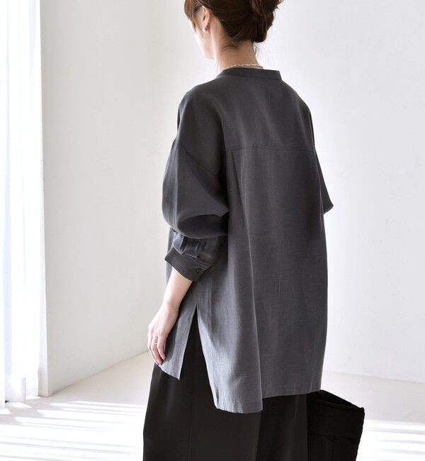 quaranciel「《予約》quaranciel:〈洗濯機可能〉リネン ミックス バンドカラー ポケット シャツ」|シャツ・ブラウス|