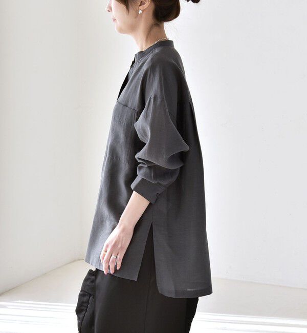 quaranciel「《予約》quaranciel:〈洗濯機可能〉リネン ミックス バンドカラー ポケット シャツ」|シャツ・ブラウス|