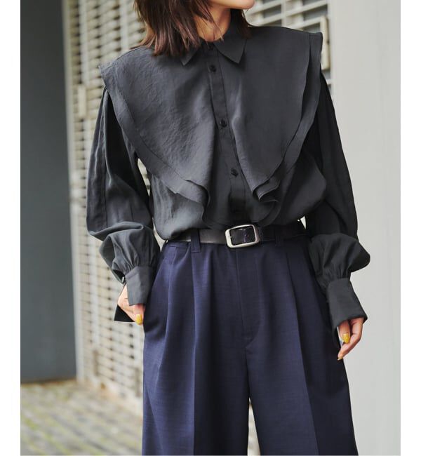 OUTDOOR PRODUCTS Usual Things「ラッフルフリルブラウス」|シャツ・ブラウス|ブラック