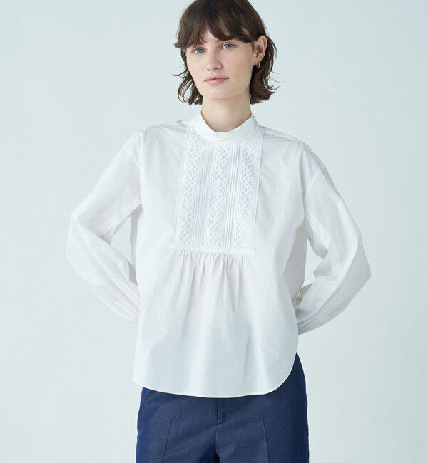 TOMORROWLAND collection「ホワイトコンビネーション スタンドネックブラウス」|シャツ・ブラウス|