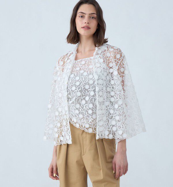 MACPHEE「メッシュエンブロイダリー オープンカラーシャツ」|シャツ・ブラウス|