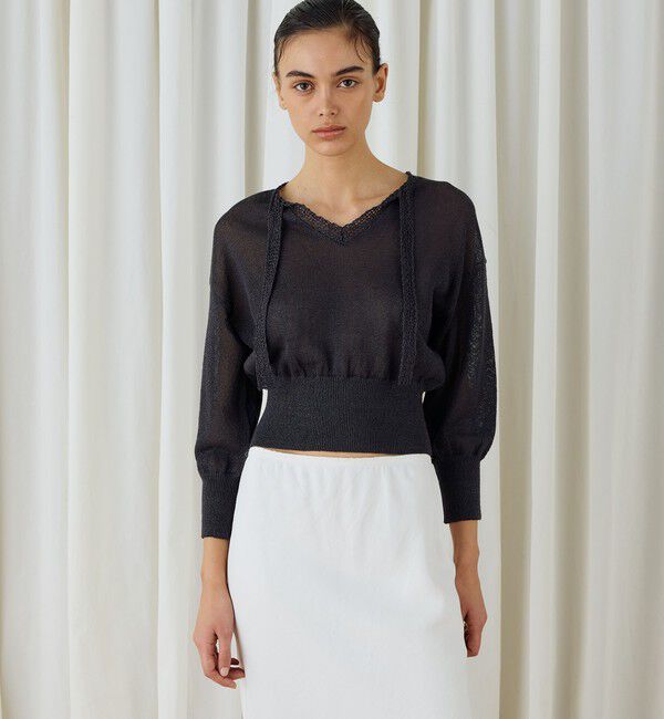 DES PRES「コットンシルクペーパーツイスト Vネックプルオーバー」|ニット・セーター|