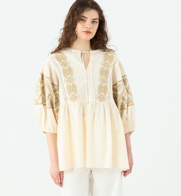 SOULEIADO「コットンエンブロイダリー ボリュームスリーブブラウス」|シャツ・ブラウス|