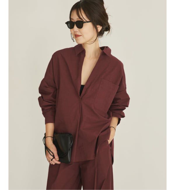 Plage「《予約》relaxy slit シャツ」|シャツ・ブラウス|ボルドー