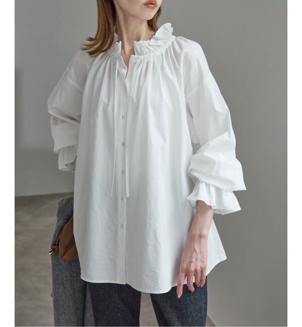 SLOBE IENA「《追加》タイプライターフリルカラーブラウス」|シャツ・ブラウス|