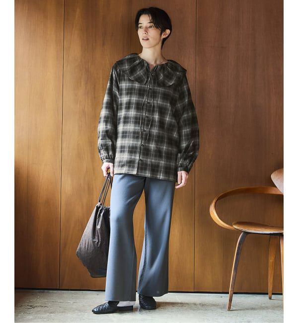 IENA「《追加2》BLACK フリルチェックブラウス」|シャツ・ブラウス|