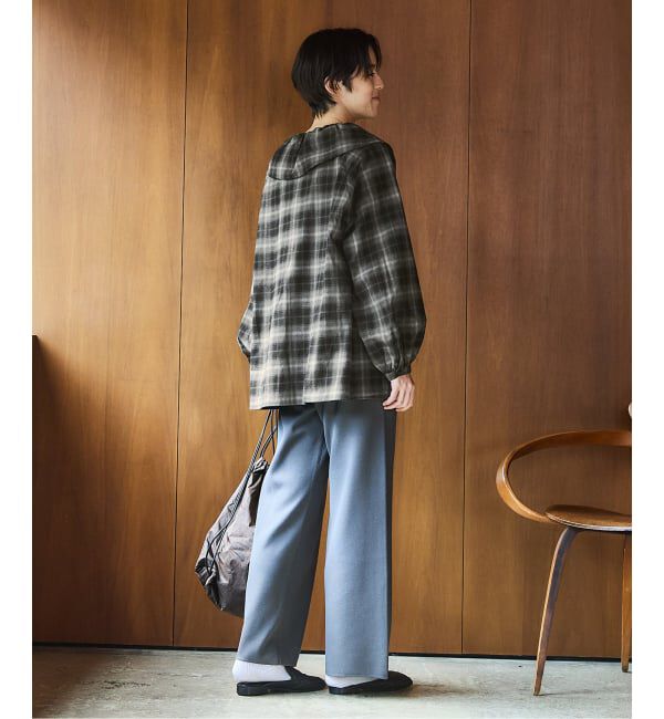 IENA「《追加2》BLACK フリルチェックブラウス」|シャツ・ブラウス|