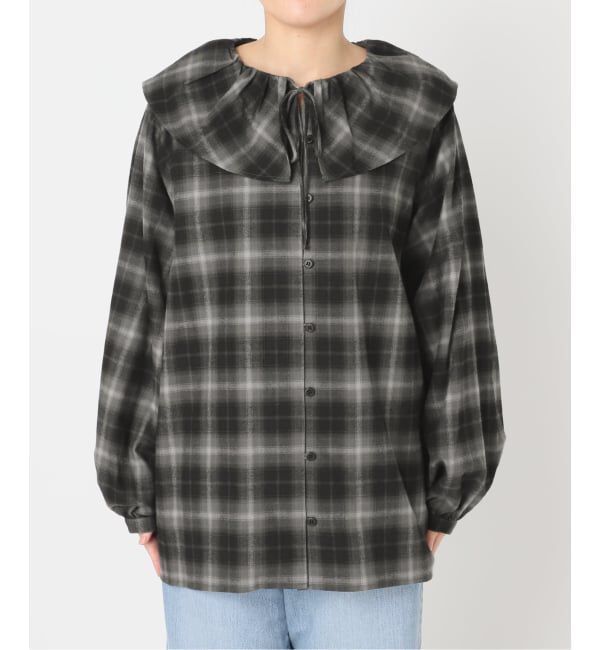 IENA「《追加2》BLACK フリルチェックブラウス」|シャツ・ブラウス|