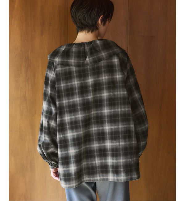 IENA「《追加2》BLACK フリルチェックブラウス」|シャツ・ブラウス|