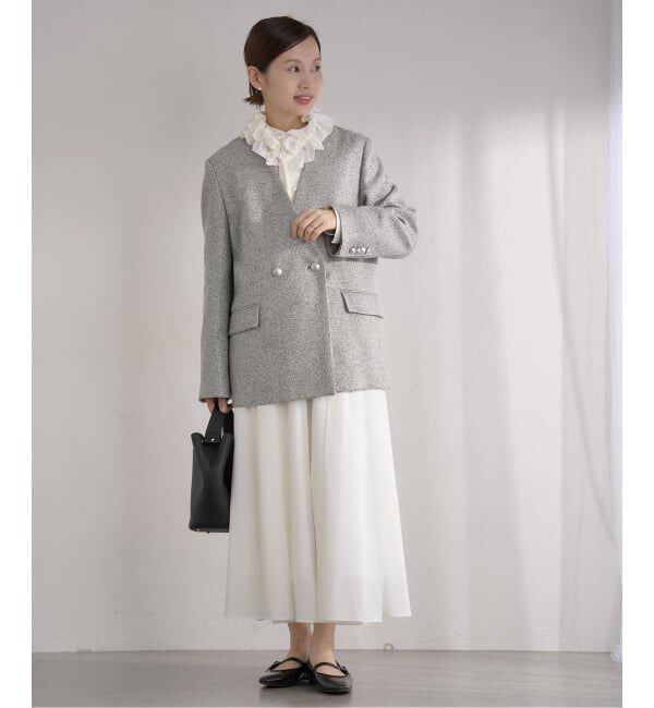 IENA「&NAVY ツィーディーダブルジャケット」|ノーカラージャケット|