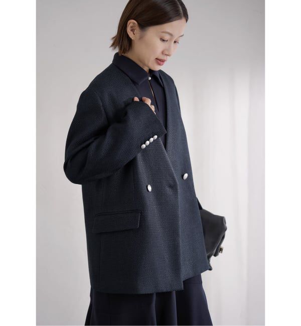 IENA「&NAVY ツィーディーダブルジャケット」|ノーカラージャケット|