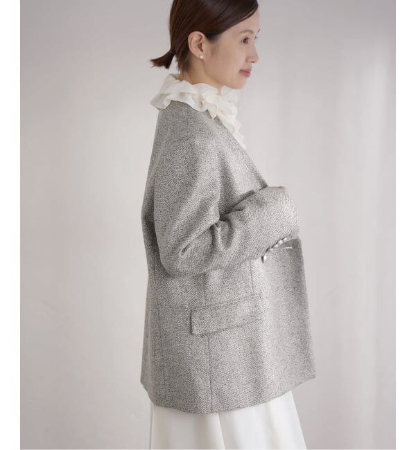 IENA「&NAVY ツィーディーダブルジャケット」|ノーカラージャケット|