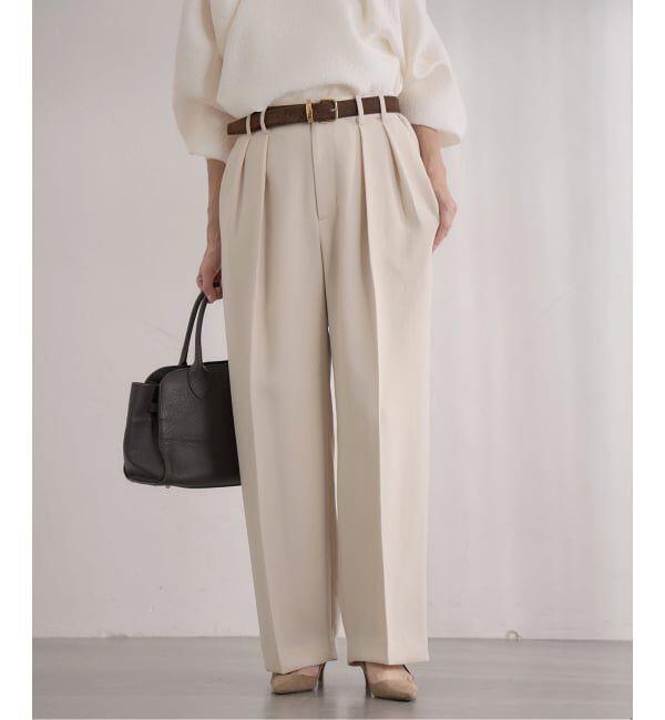 IENA「&NAVY ジョーゼットサイドゴムタックパンツ」|スラックス|ベージュ