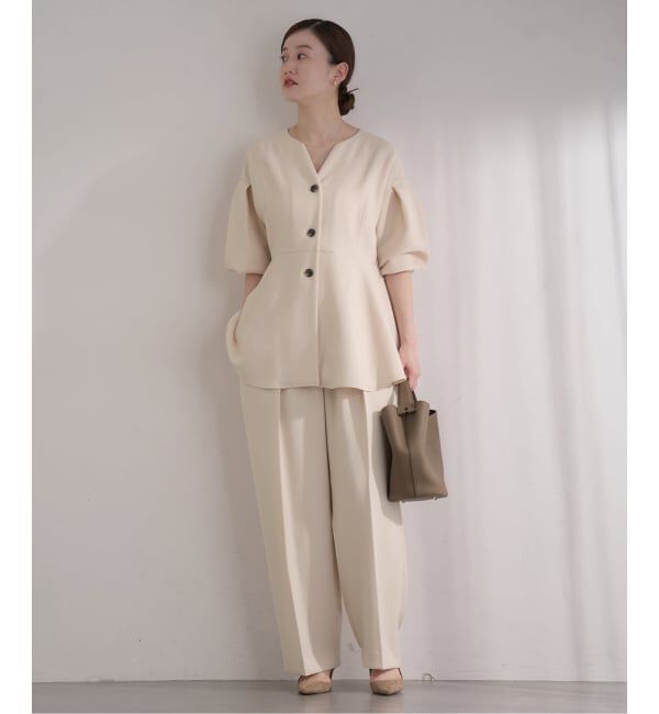 IENA「&NAVY ジョーゼットサイドゴムタックパンツ」|スラックス|