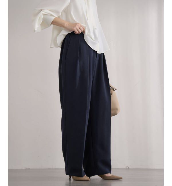 IENA「&NAVY ジョーゼットサイドゴムタックパンツ」|スラックス|