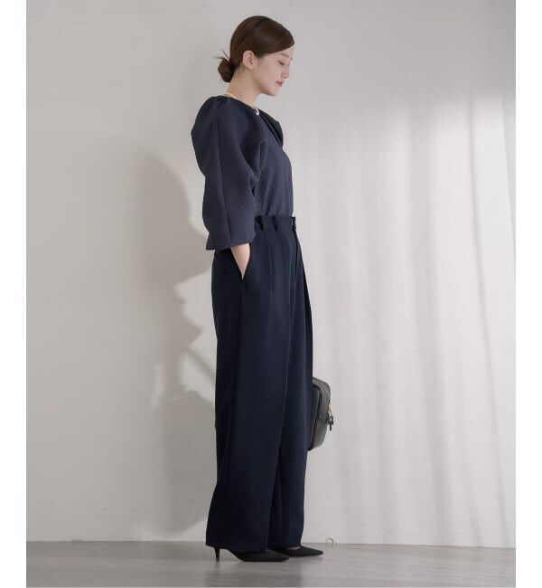 IENA「&NAVY ジョーゼットサイドゴムタックパンツ」|スラックス|