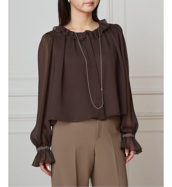 IENA LA BOUCLE「IENA LA BOUCLE ジョーゼットフリル襟ブラウス」|シャツ・ブラウス|ブラウン