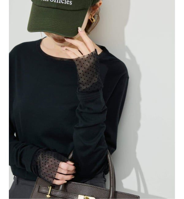 SLOBE IENA「《WEB限定/追加》レイヤードフロッキードットスリーブロンTEE」|Tシャツ・カットソー|