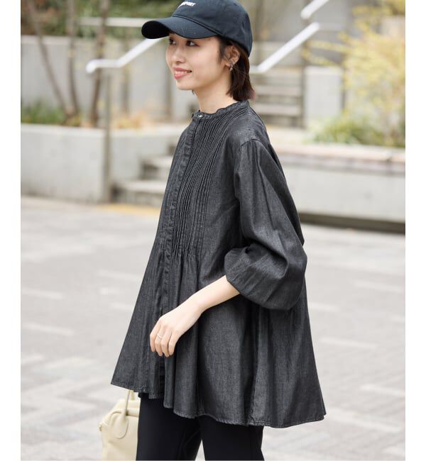 SLOBE IENA「《WEB限定/追加予約》LEDENIM ボサム ペプラムデニムブラウス」|シャツ・ブラウス|ブラック