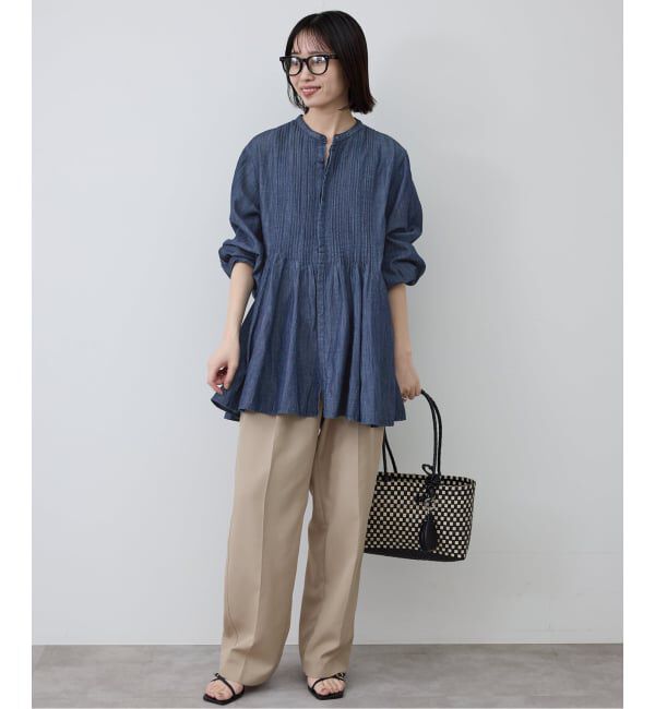 SLOBE IENA「《WEB限定/追加予約》LEDENIM ボサム ペプラムデニムブラウス」|シャツ・ブラウス|