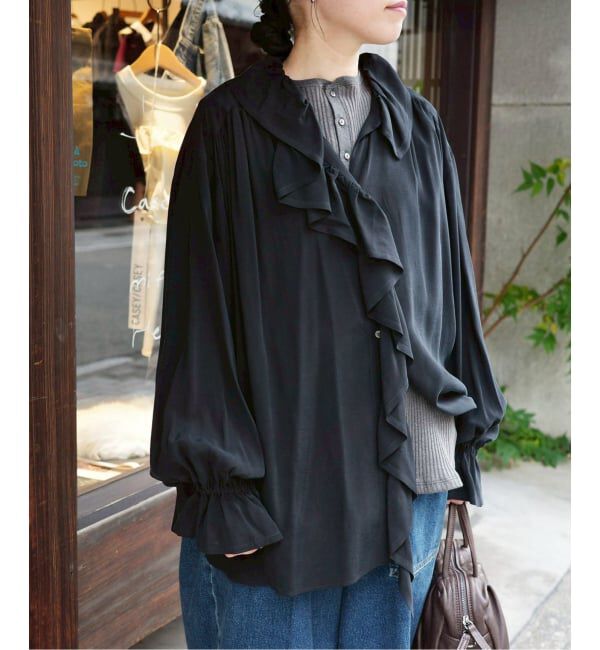 journal standard luxe「Cu/Rローン フリルパフブラウス」|シャツ・ブラウス|ブラック