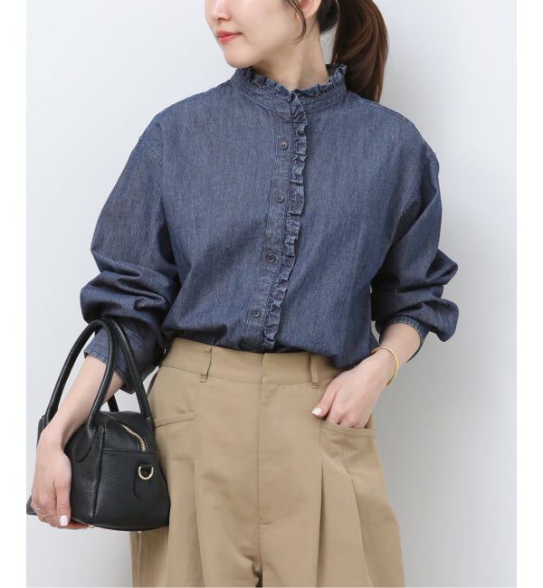 JOURNAL STANDARD relume「《WEB限定追加予約4》スタンドネックデニムフリルブラウス」|シャツ・ブラウス|
