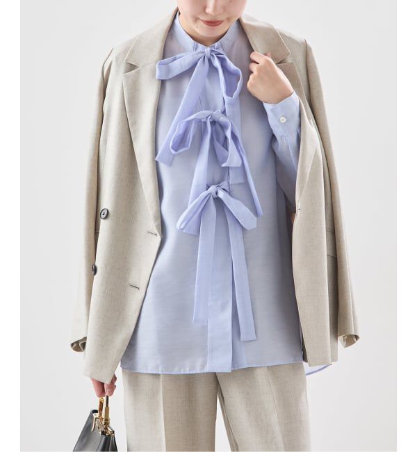 journal standard L'essage「シアーサテンリボンブラウス」|シャツ・ブラウス|サックスブルー