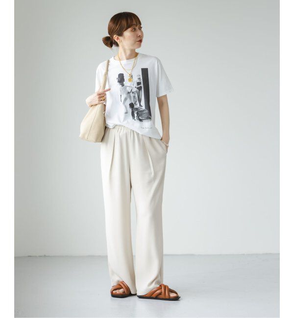 NOBLE「【洗える】ライトジョーゼットドレープパンツ」|スラックス|