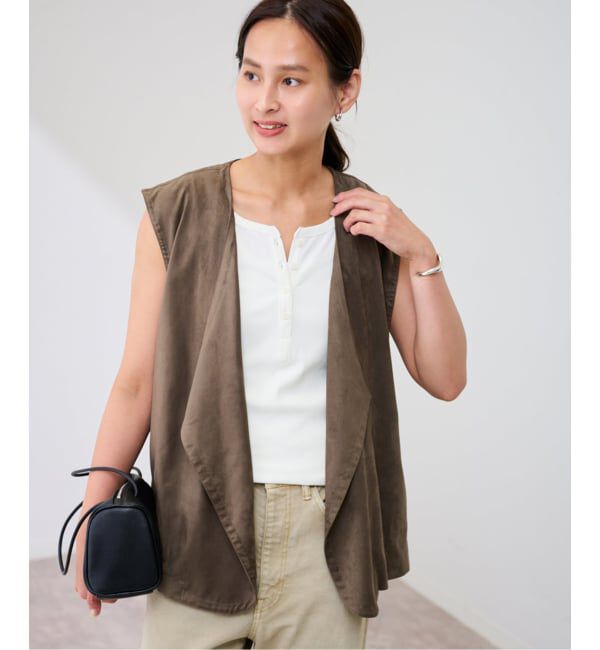 FRAMeWORK「フェイクスエードドレープジレ」|ダウンベスト・ベスト|カーキ