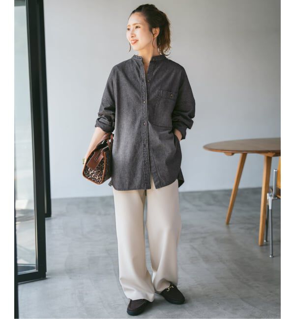 Spick and Span「《追加》バンドカラーボックスダンガリーシャツ」|シャツ・ブラウス|