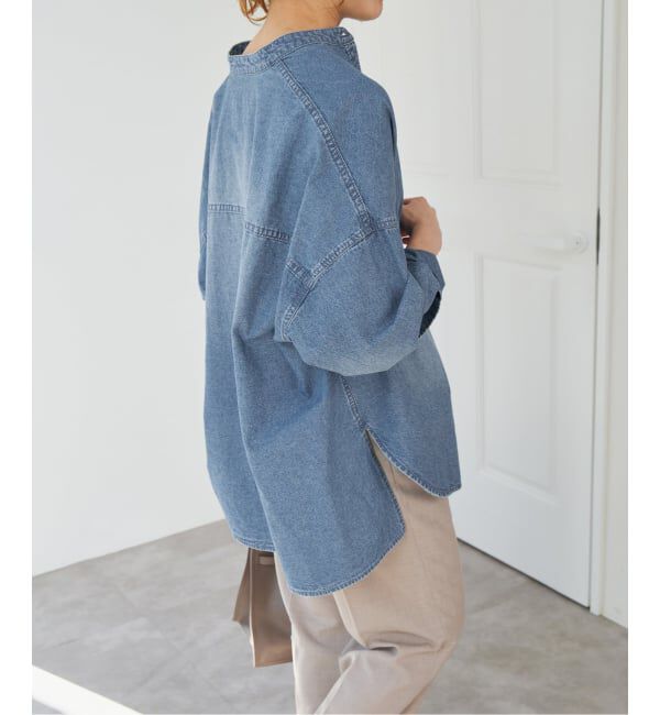 Spick and Span「《追加》バンドカラーボックスダンガリーシャツ」|シャツ・ブラウス|