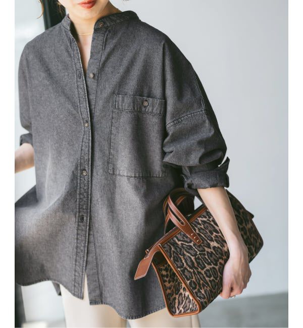 Spick and Span「《追加》バンドカラーボックスダンガリーシャツ」|シャツ・ブラウス|