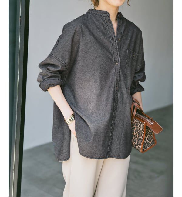 Spick and Span「《追加》バンドカラーボックスダンガリーシャツ」|シャツ・ブラウス|