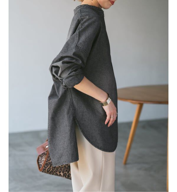 Spick and Span「《追加》バンドカラーボックスダンガリーシャツ」|シャツ・ブラウス|