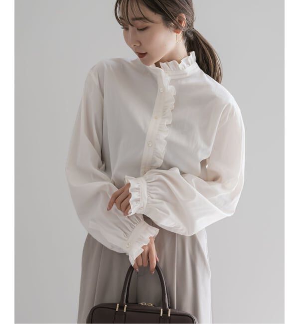 NOBLE「シルキーコットンフリルディテールブラウス」|シャツ・ブラウス|