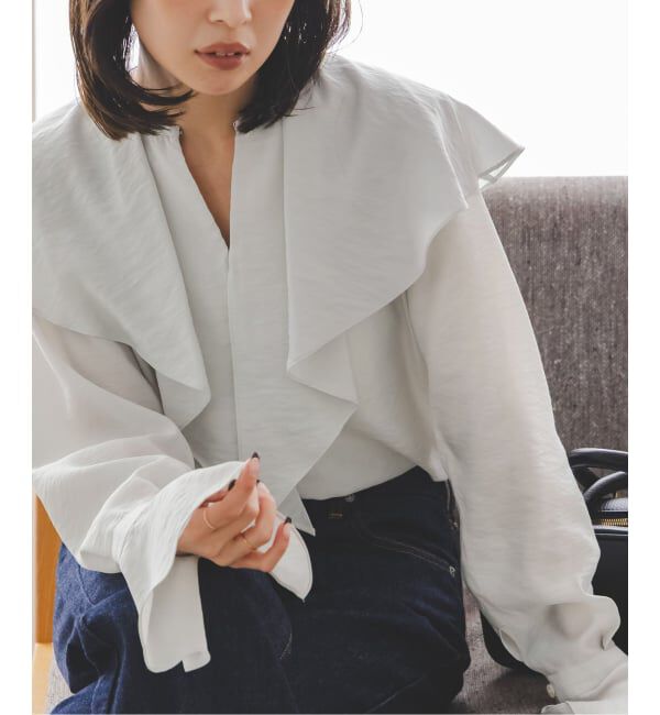 NOBLE「《追加》ブライトシアーフリルブラウス」|シャツ・ブラウス|グリーン B