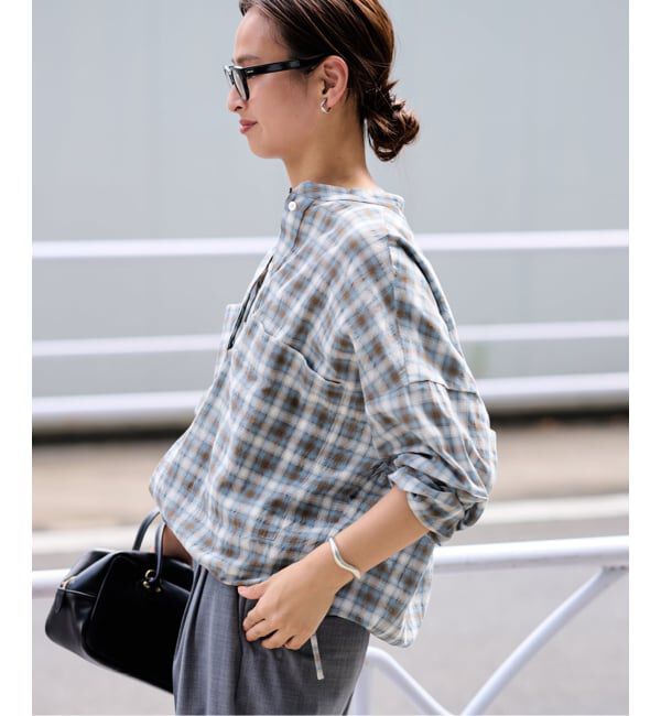 FRAMeWORK「シアーチェックドロストシャツ」|シャツ・ブラウス|サックスブルー B