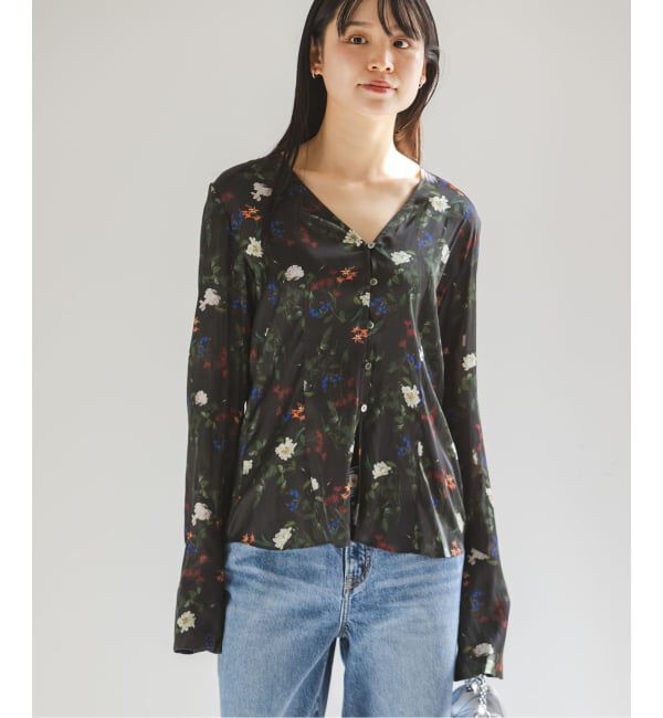 NOBLE「フラワープリントスリットスリーブブラウス」|シャツ・ブラウス|