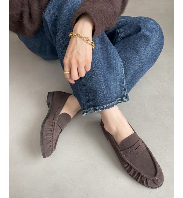  「レザーソフトギャザーローファー」|ローファー|ブラウン